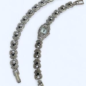 Eikon Ladies Wrist Watch & Bracelet SET Silver Marcasite Quartz Japan Movement